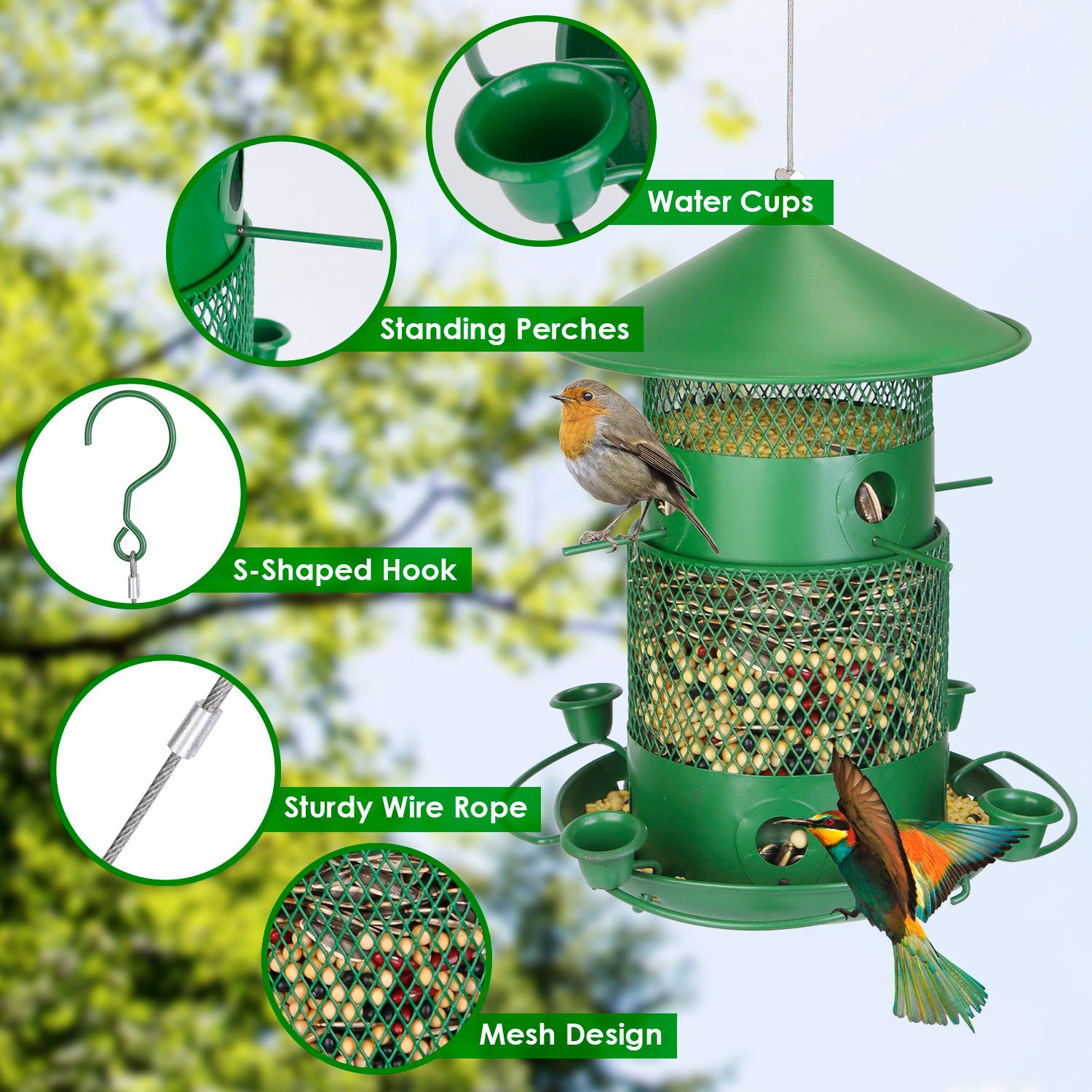 Squirrel-Proof Metal Outdoor Hanging Bird Feeder