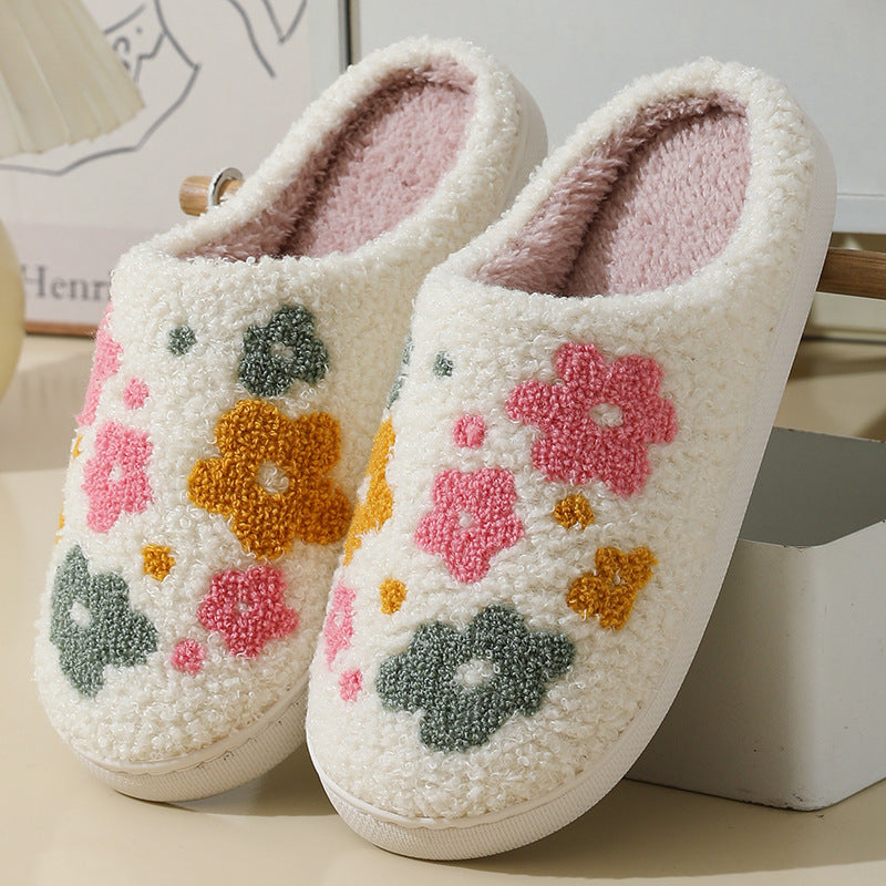 Warm Indoor Flowers Cotton Slippers