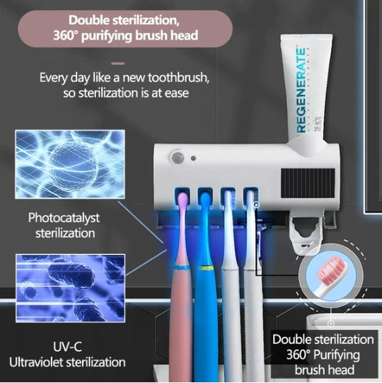UV Toothbrush Holder Sterilizer Dispenser Combo