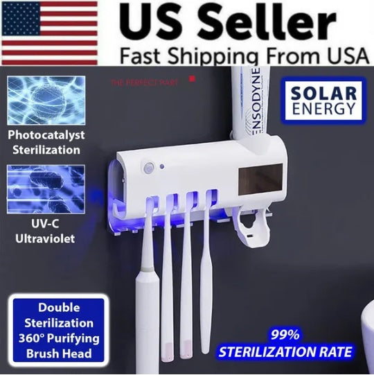 UV Toothbrush Holder Sterilizer Dispenser Combo