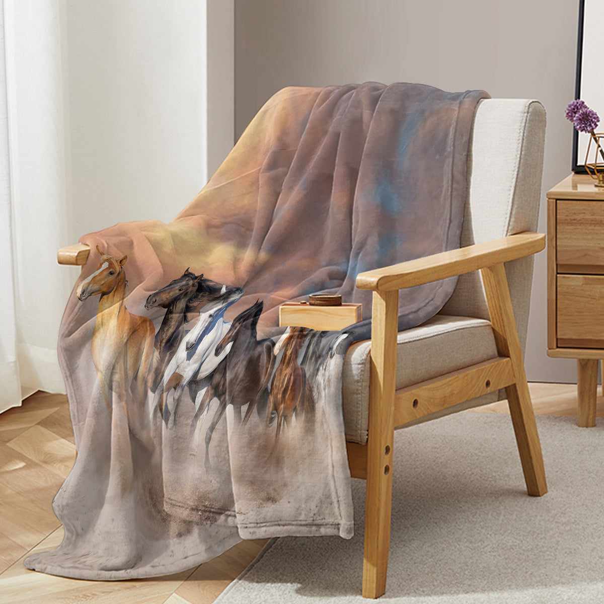 3D Horse Printed Flannel Throw Blanket
