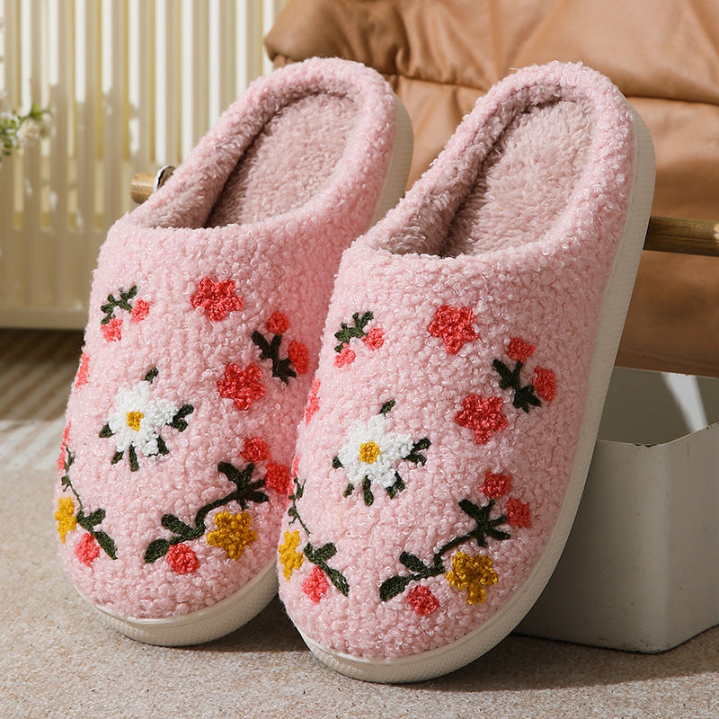 Warm Indoor Flowers Cotton Slippers