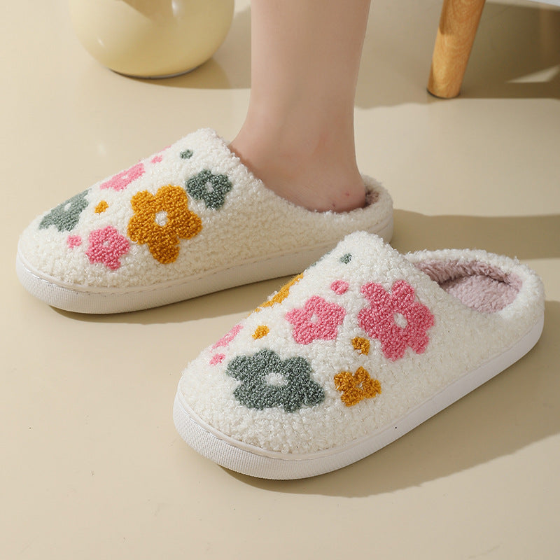 Warm Indoor Flowers Cotton Slippers