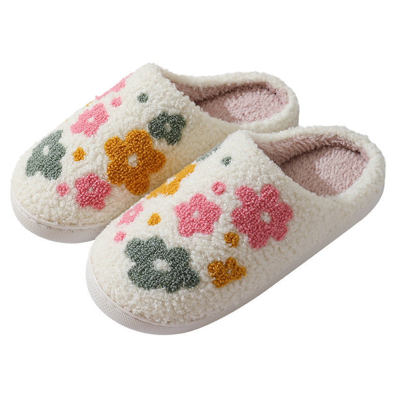 Warm Indoor Flowers Cotton Slippers