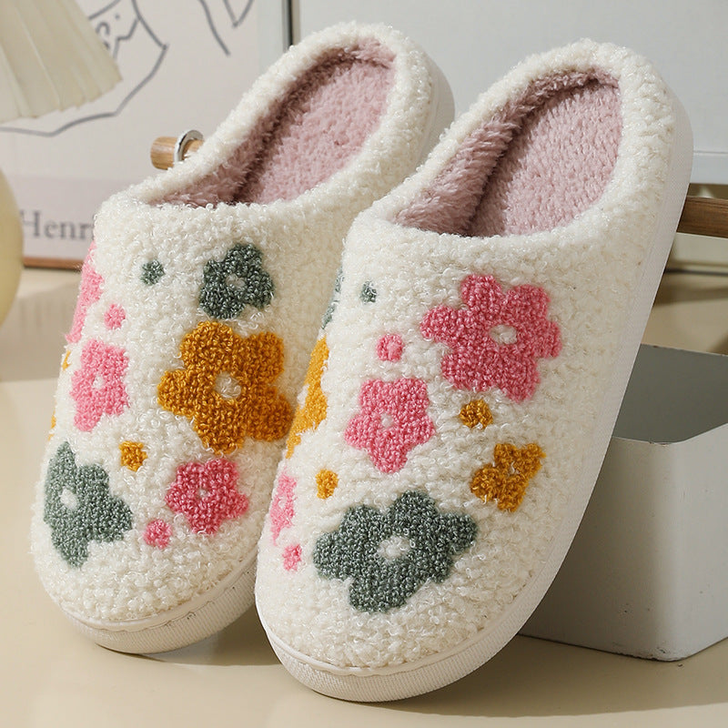 Warm Indoor Flowers Cotton Slippers