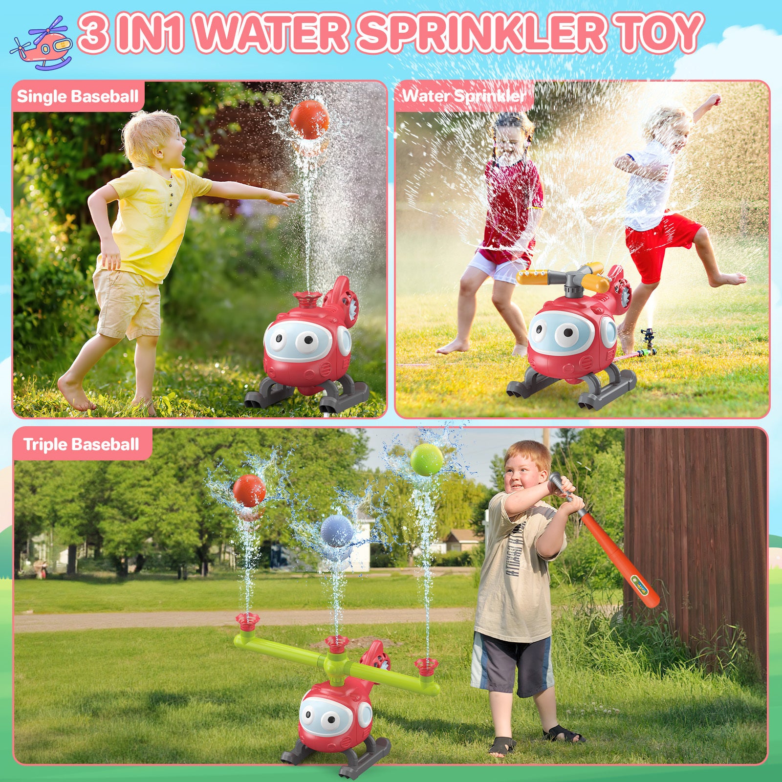 4-in-1 Kids Water Sprinkler Baseball Set