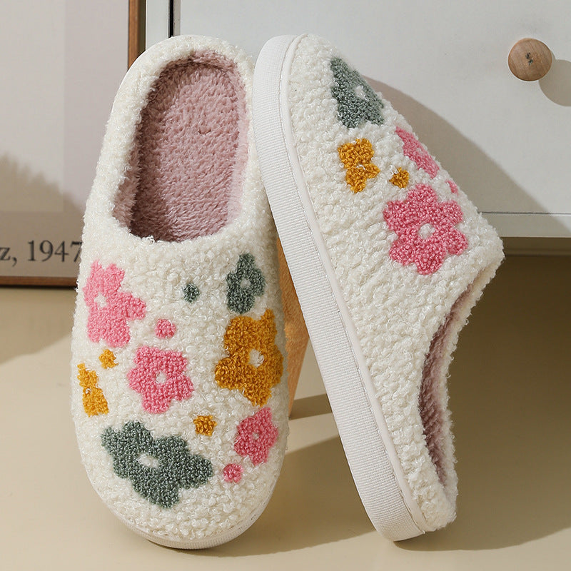 Warm Indoor Flowers Cotton Slippers