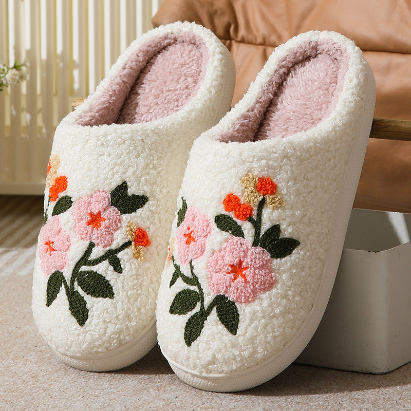 Warm Indoor Flowers Cotton Slippers