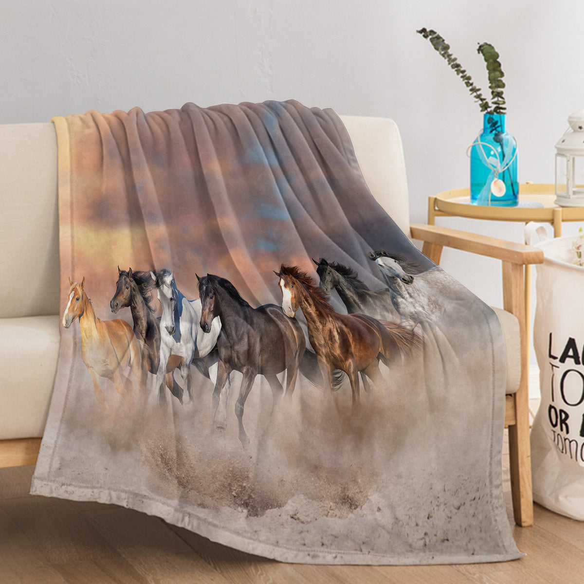 3D Horse Printed Flannel Throw Blanket