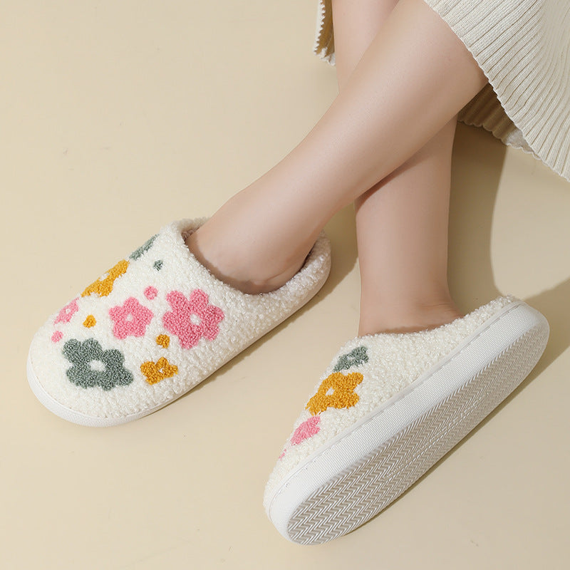 Warm Indoor Flowers Cotton Slippers