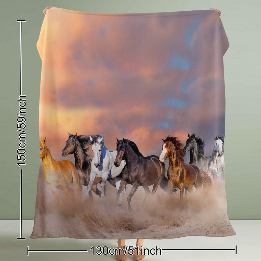 3D Horse Printed Flannel Throw Blanket
