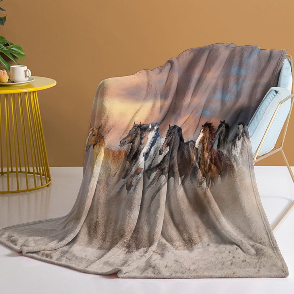 3D Horse Printed Flannel Throw Blanket