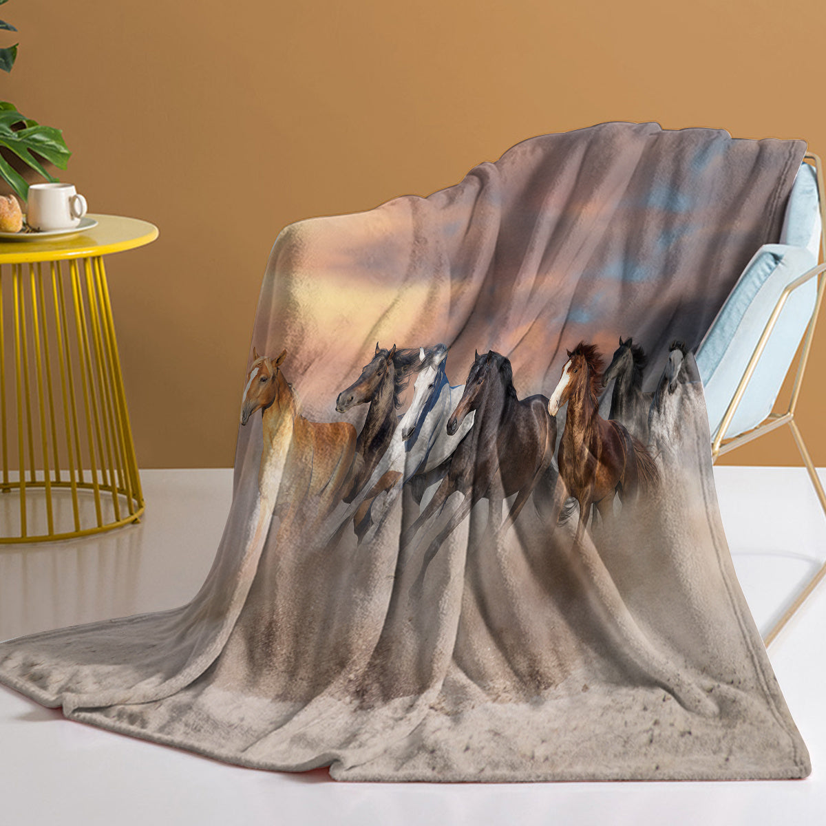 3D Horse Printed Flannel Throw Blanket