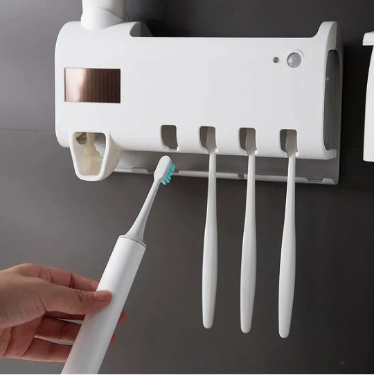 UV Toothbrush Holder Sterilizer Dispenser Combo