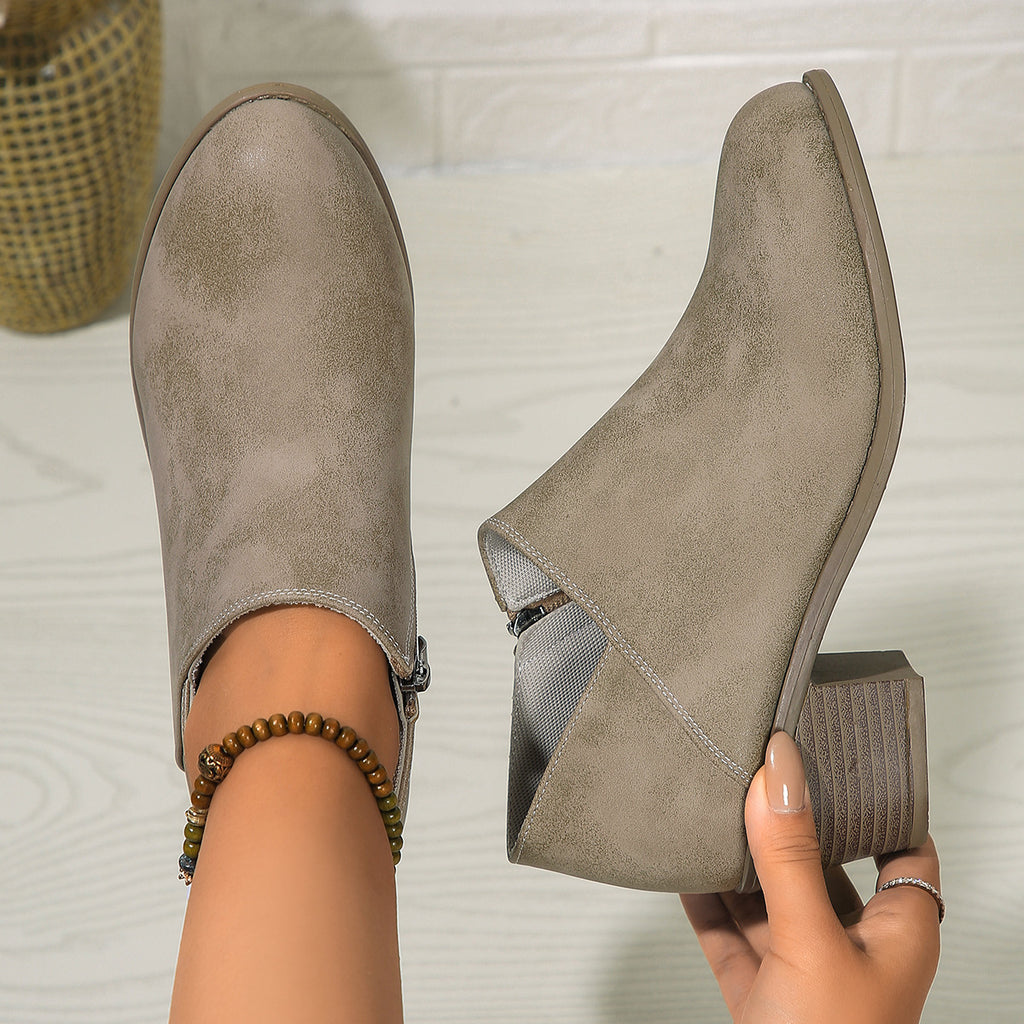 Women’s Chunky Heel Side Zipper Ankle Boots