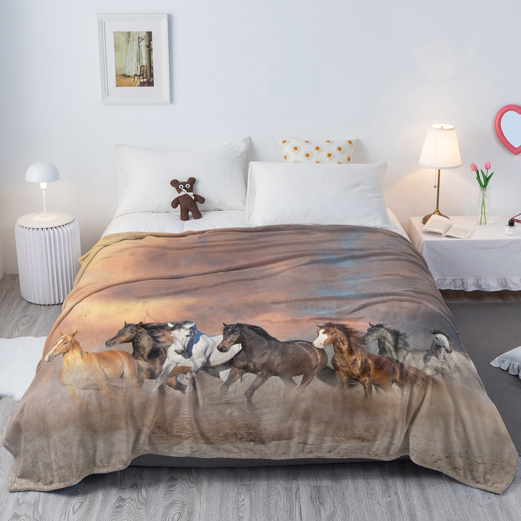 3D Horse Printed Flannel Throw Blanket