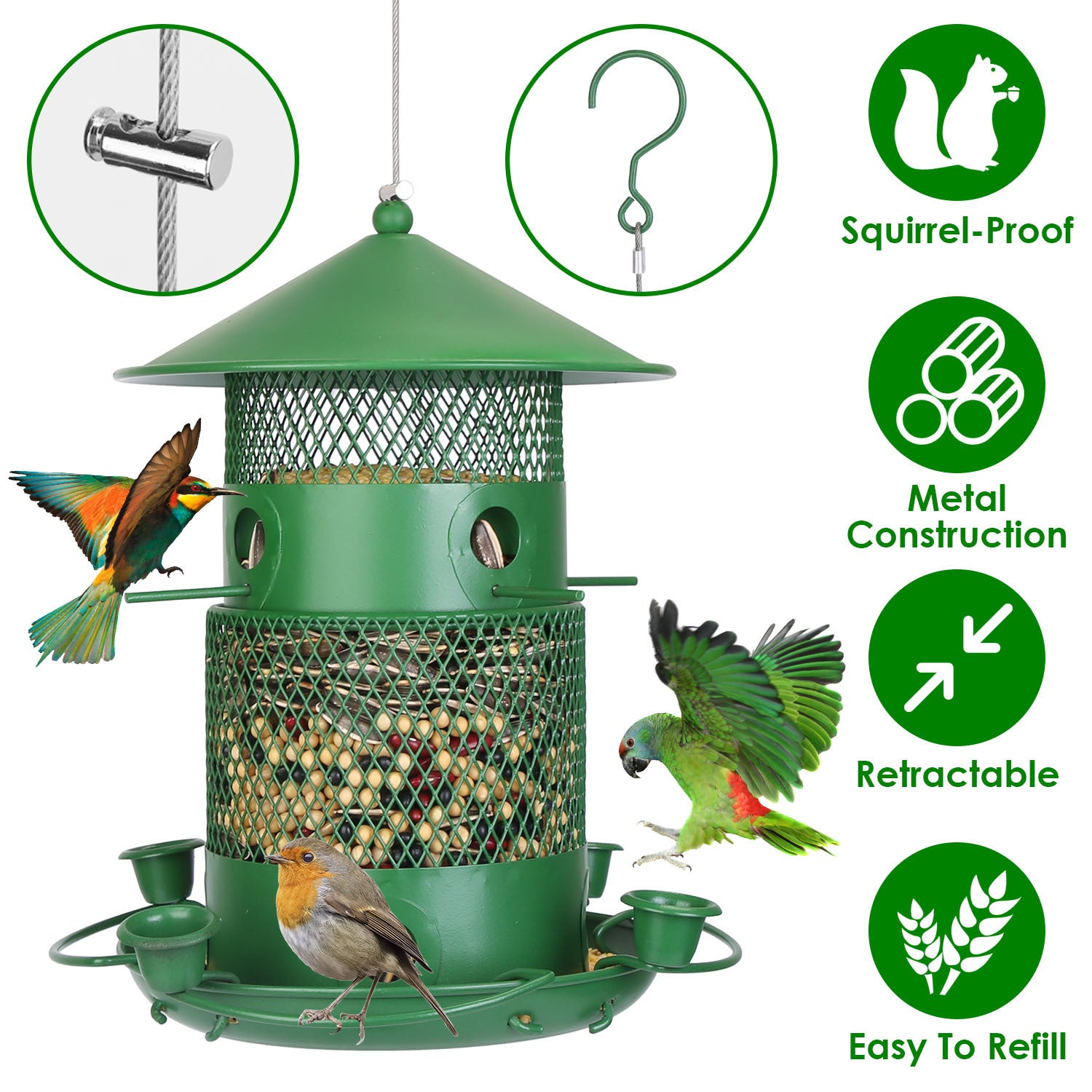 Squirrel-Proof Metal Outdoor Hanging Bird Feeder