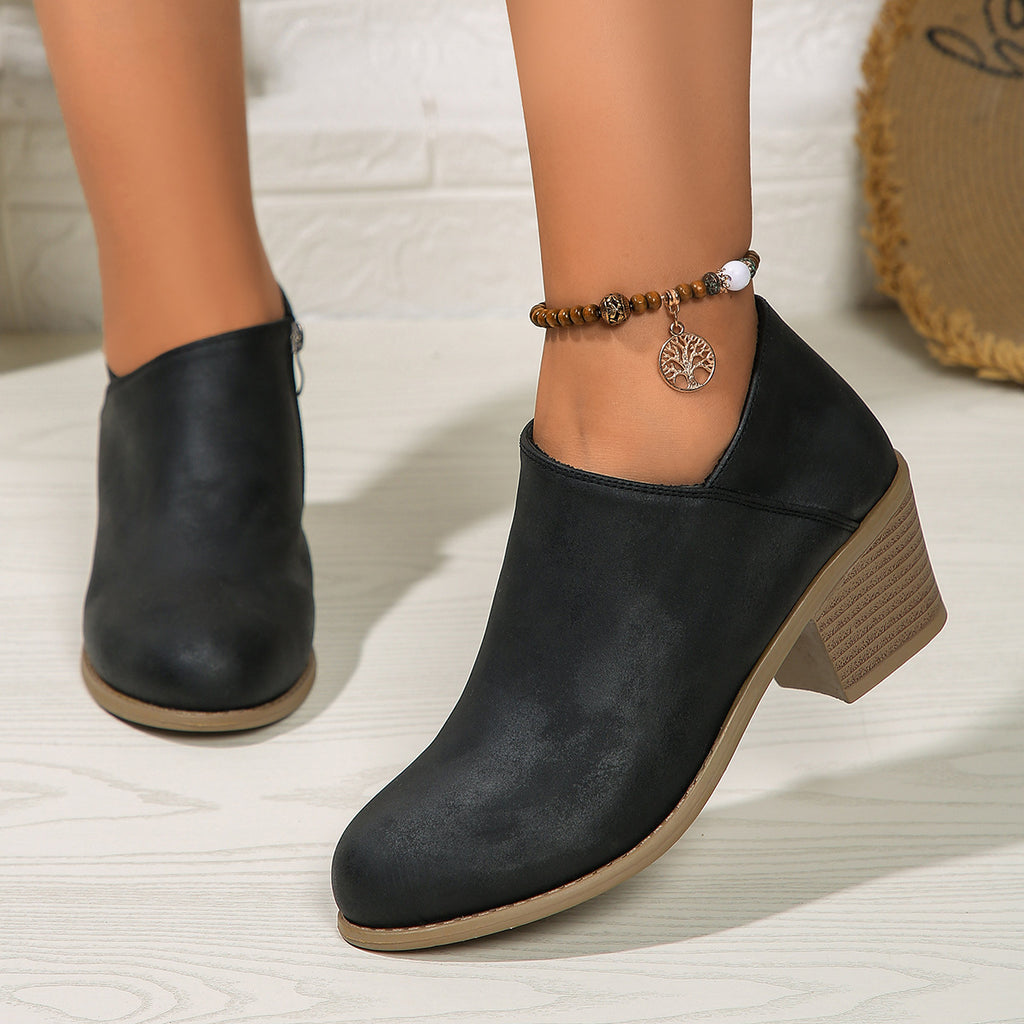 Women’s Chunky Heel Side Zipper Ankle Boots