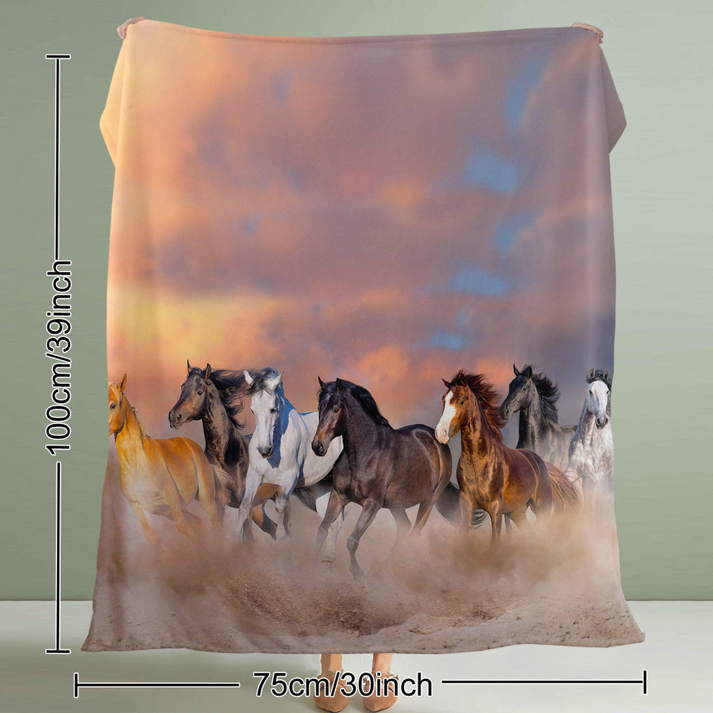3D Horse Printed Flannel Throw Blanket