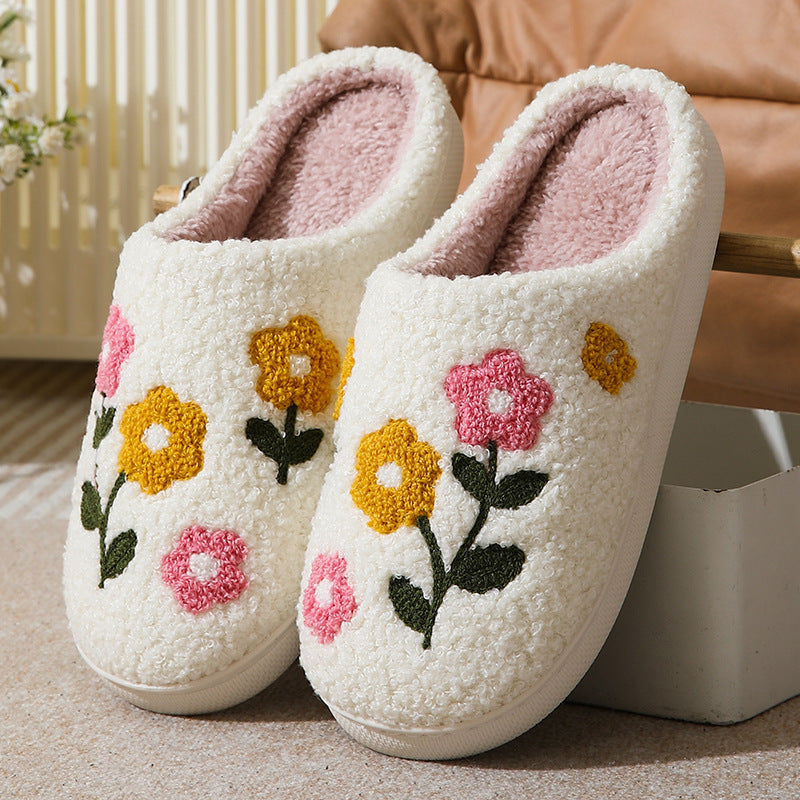 Warm Indoor Flowers Cotton Slippers