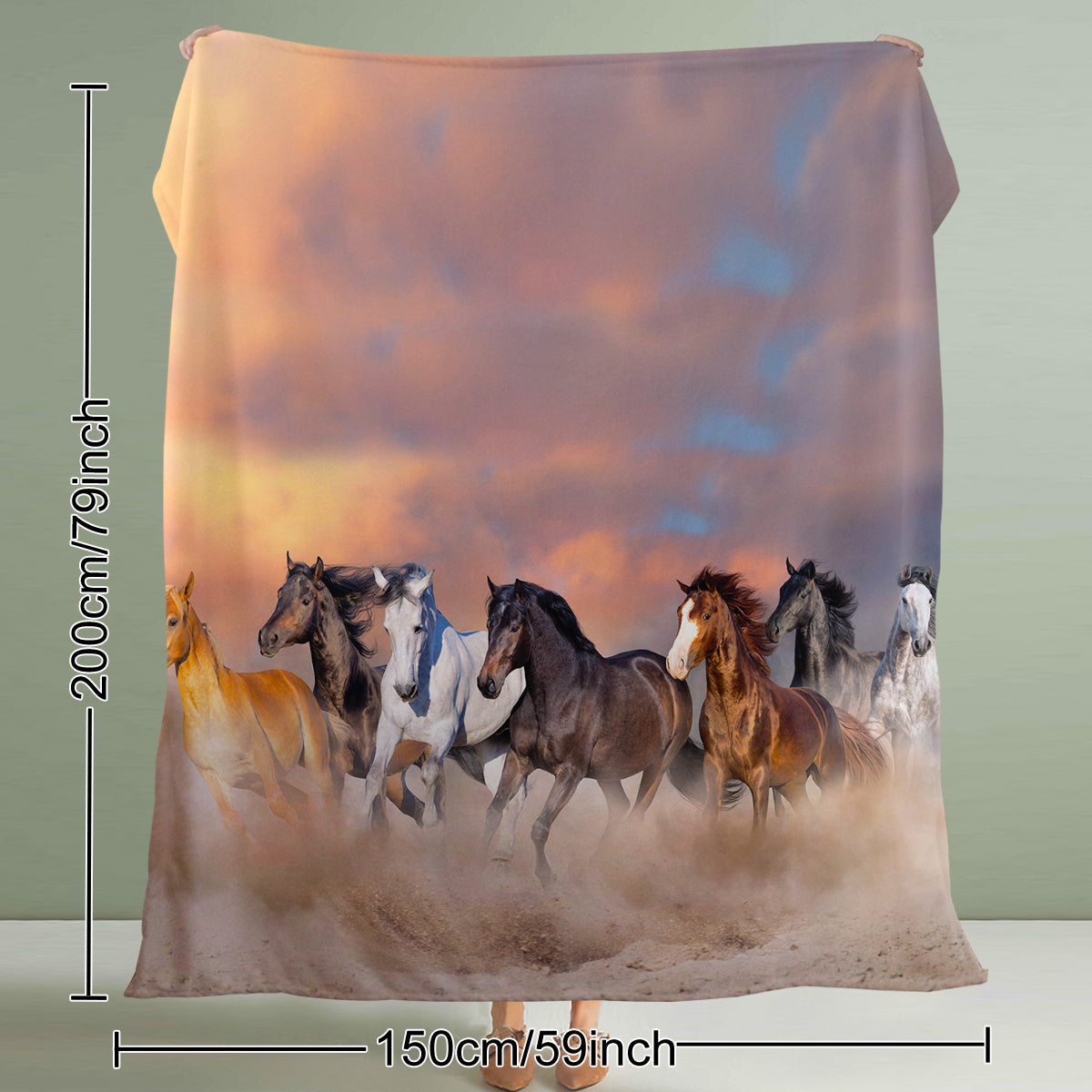 3D Horse Printed Flannel Throw Blanket