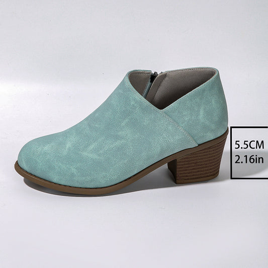 Women’s Chunky Heel Side Zipper Ankle Boots